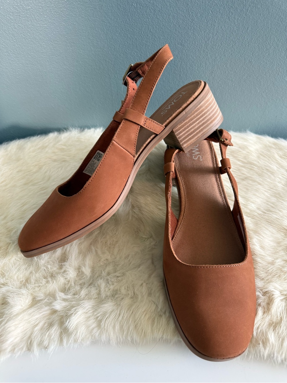 TOMS Women’s Jaclyn Amber Brown Nubuck Leather Slingback Heels